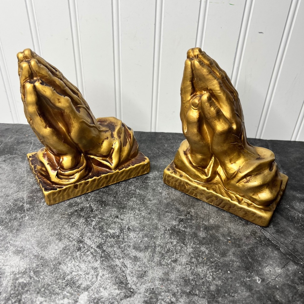 Vintage Mid-Century Chalkware Praying Hands Bookends | *SEE NOTE | Faith